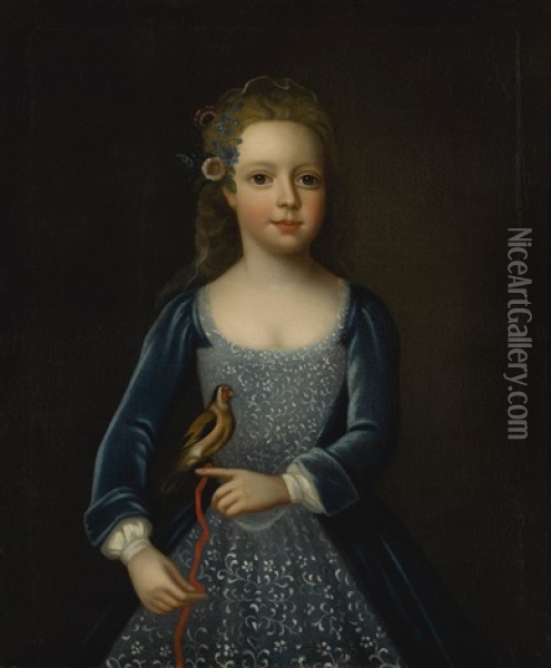 Portrait Of A Young Girl, Three-quarter Length, Holding Songbird In Her Left Hand Oil Painting - Enoch Seeman