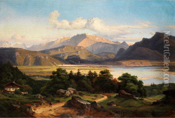 Grosse Landschaft Am Inn Oil Painting - Georg Heinrich Croll Crola