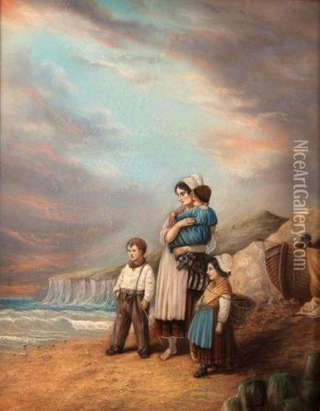 Fisher-family By The Shore Oil Painting - Edith Augusta James