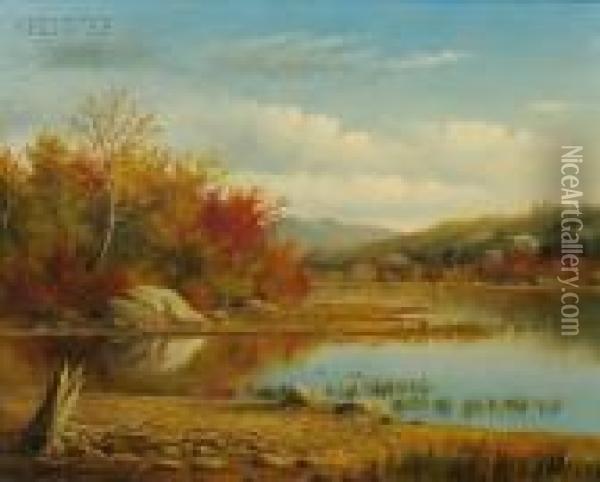 Autumn Landscape By A Lake Oil Painting - George M. Hathaway