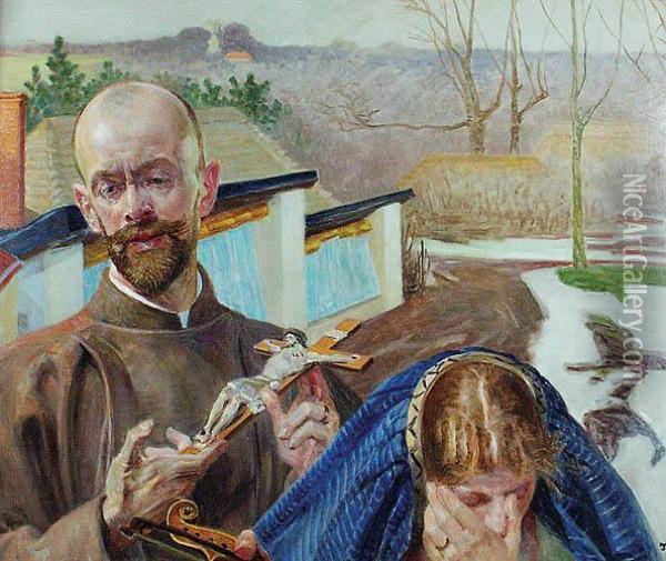 Autoportret W Habicie Tercjarskim Oil Painting - Jacek Malczewski