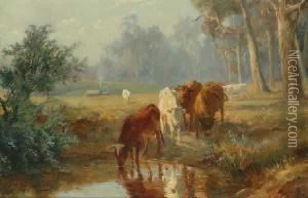 Cattle At The Stream Oil Painting - Jan Hendrik Scheltema