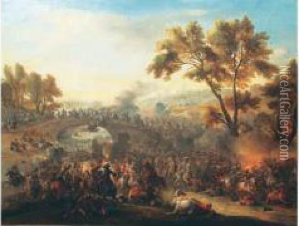 Choc De Cavalerie Aux Abords D'un Pont Oil Painting - Charles Parrocel