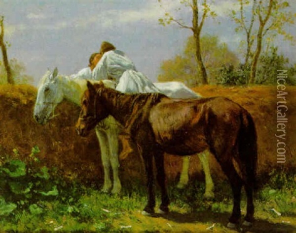 Der Kus Oil Painting - August Xaver Carl von Pettenkofen