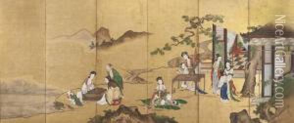 The Four Accomplishments (kinki Shoga) Oil Painting - Kano Katsuyama Takushu