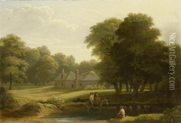 Landscape With Three Figures And A Donkey Oil Painting - Philip Hutchins Rogers