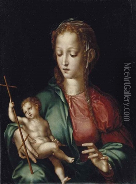 La Vierge A L'enfant Au Fuseau Oil Painting - Luis de Morales