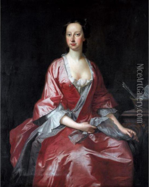 Portrait Of Margaret Ayshford, Wife Of John Wise Oil Painting - Thomas Hudson
