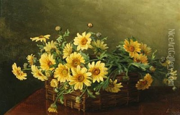 Still Life With Flowers In A Basket Oil Painting - Emmy Thornam