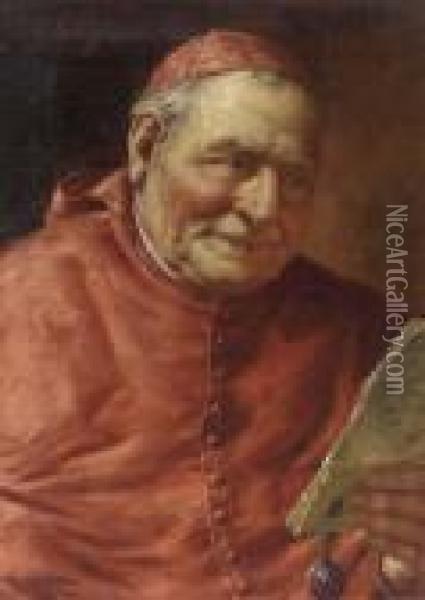 Reading Cardinal Oil Painting - Fritz Wagner