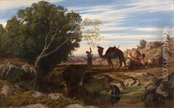 La Halte De La Caravane Dans L'oasis Oil Painting - Prosper Georges Antoine Marilhat