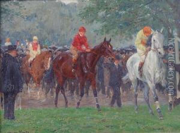 Leaving The Parade Ring Oil Painting - Jean Van Marcke De Lummen