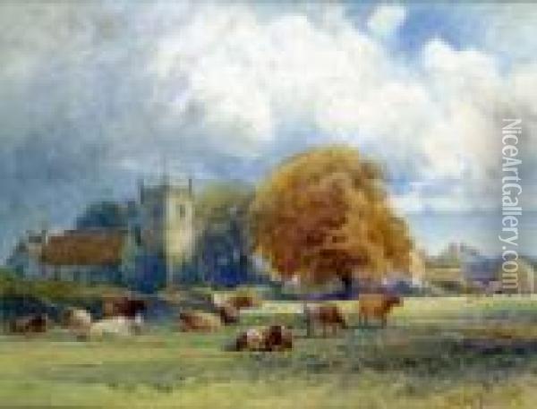 Swarkestone Church Oil Painting - Frank Gresley