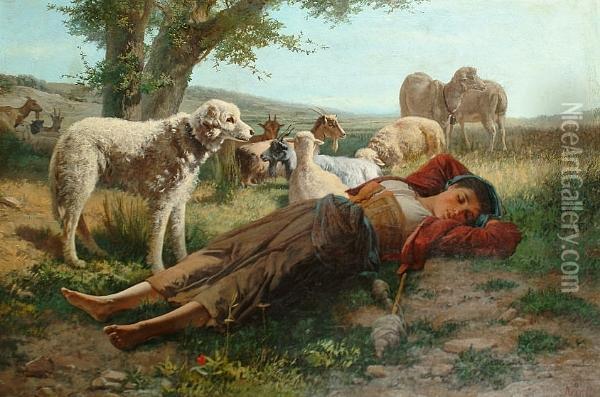 The Goatherder's Siesta Oil Painting - Carlo Ademollo