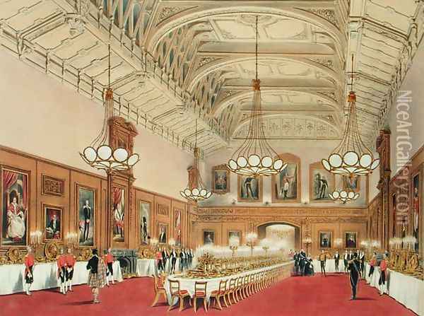 The Waterloo Gallery, Windsor Castle, on the visit of the Emperor of Russia, 1838 Oil Painting - James Baker Pyne