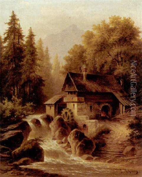 Muhle Am Bach Oil Painting - Josef Mahorcig