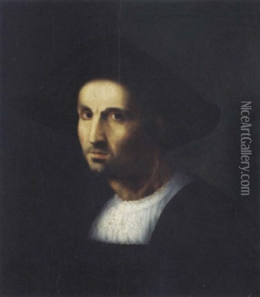 Portrait Of A Gentleman In A Black Coat And Hat Oil Painting -  Franciabigio