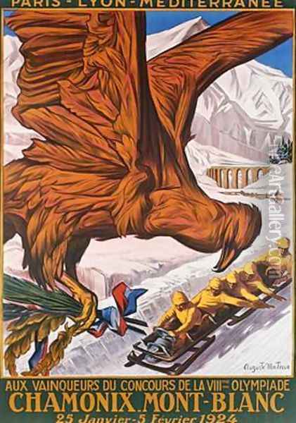 Poster advertising the winter olympics at Chamonix Mont-Blanc January-Febrary 1924 Oil Painting - Matisse, Auguste Philippe