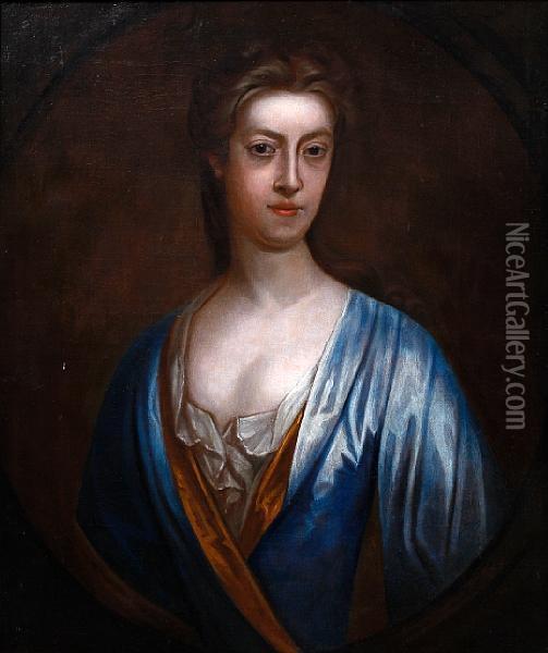 Portrait Of A Lady, Wearing A Blue Robe Oil Painting - Sir Godfrey Kneller
