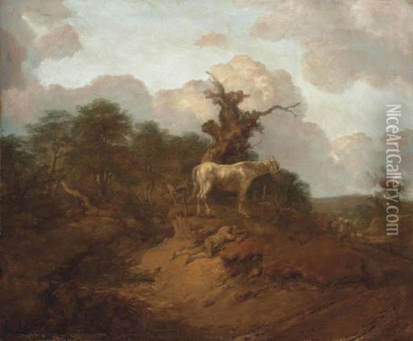 A Wooded Landscape With A Peasant Oil Painting - Thomas Gainsborough