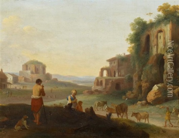 Italienische Landschaft Oil Painting - Cornelis Van Poelenburgh