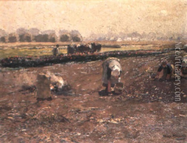 Workers In The Field Oil Painting - Hugo Muehlig