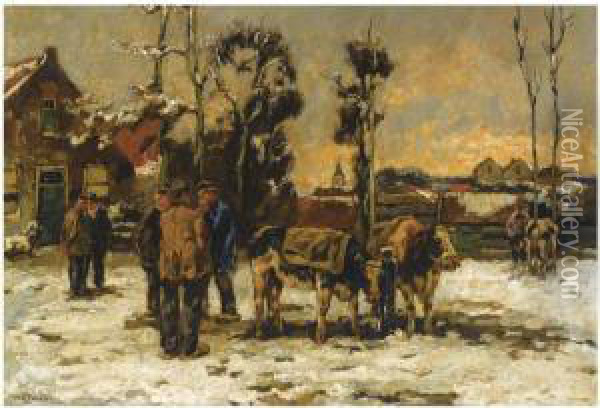 The Cattle Market In Hilversum In Winter Oil Painting - Willem de Zwart
