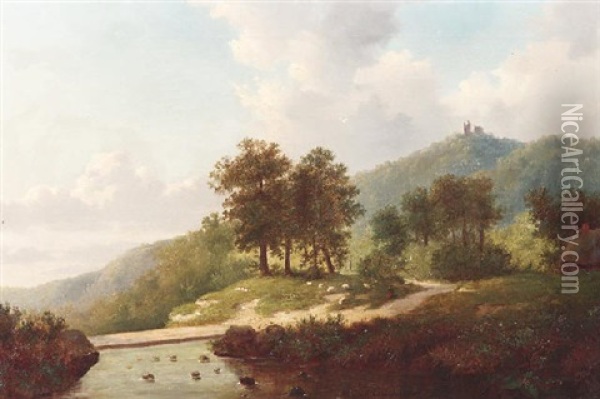 Bewaldete Berglandschaft Oil Painting - Auguste Coomans