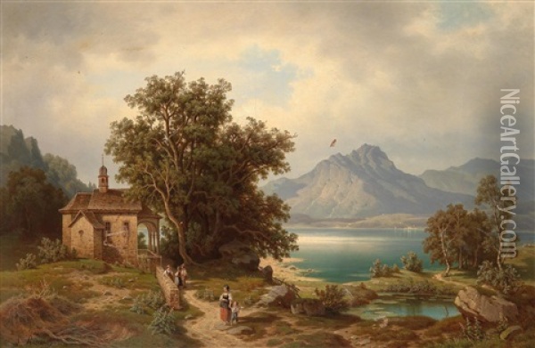 Partie An Einem Alpensee Oil Painting - Leonhard Rausch