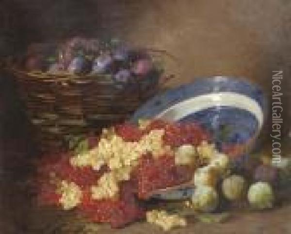 A Still-life With Prunes And Berries Oil Painting - Alphonse de Neuville
