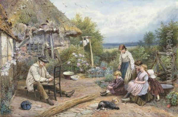 The Old Chairmender Oil Painting - Myles Birket Foster