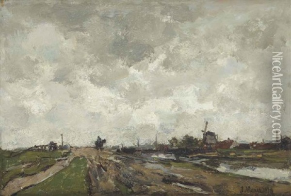 Along The Canal Oil Painting - Jacob Henricus Maris