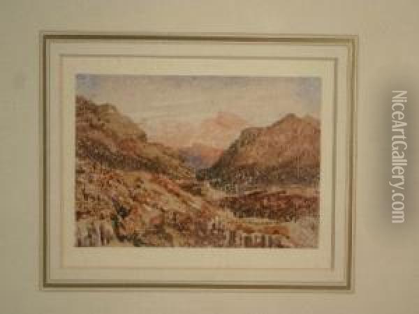 Welsh Landscape Near Barmouth Oil Painting - John Louis Petit