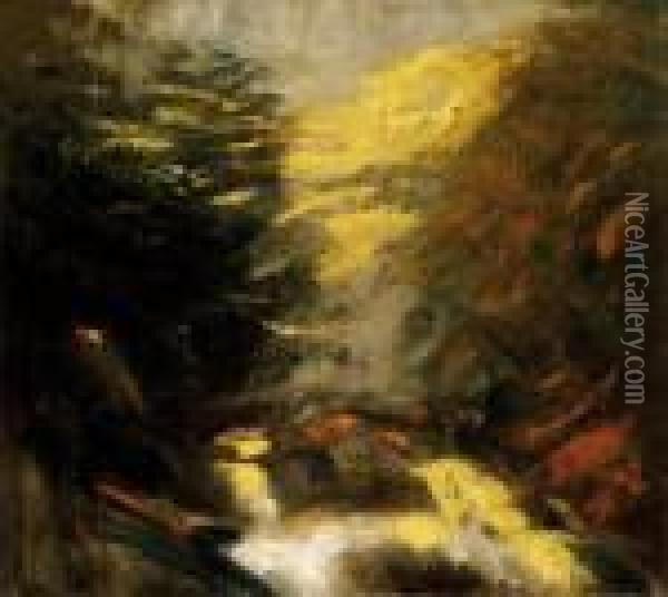 Babbling Brook In Dawning Lights Oil Painting - Laszlo Mednyanszky