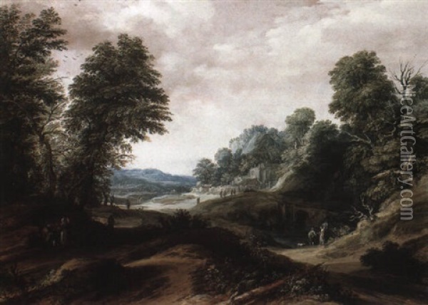 Wooded Landscape With Tobias And The Angel Oil Painting - Cornelis Claesz van Wieringen