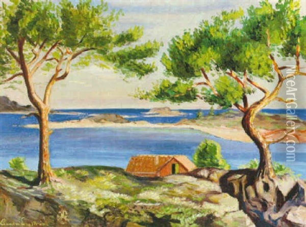 Kustlandskap Oil Painting - Leander Engstroem the Elder