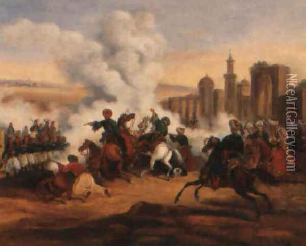 Scenes de combat entre Grecs et Turcs, lors de la Guerre d'Independance (2) Oil Painting - Charles Bellier