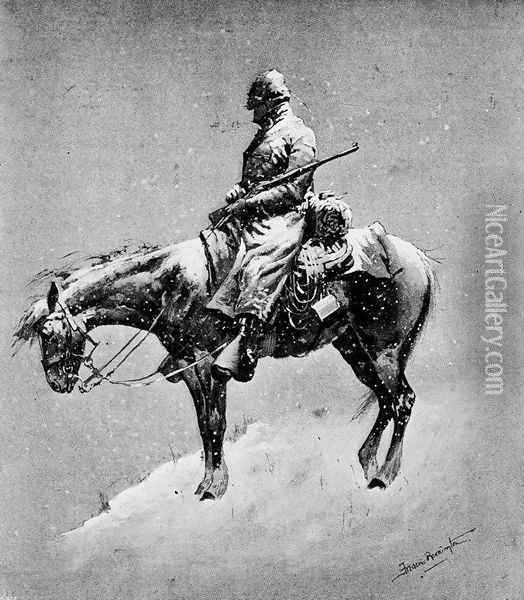 The American Tommy Atkins in a Montana Blizzard Oil Painting - Frederic Remington