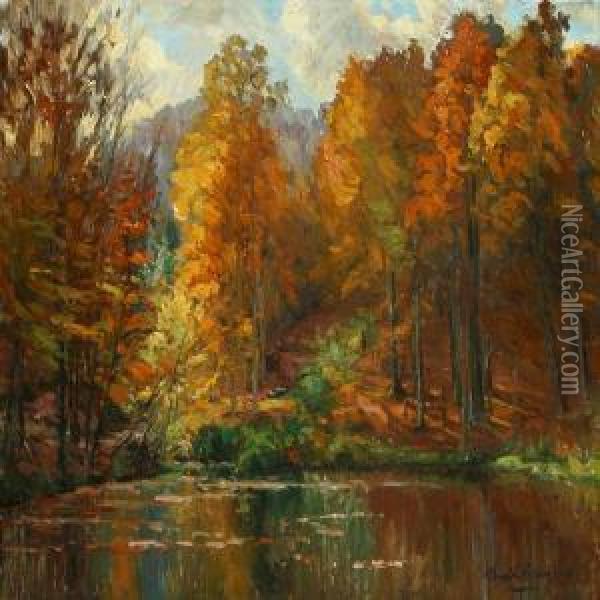 An Autumn Forest Oil Painting - Hans Gyde Petersen