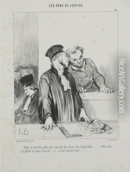Les Gens De Justice: Three Plates Oil Painting - Honore Daumier