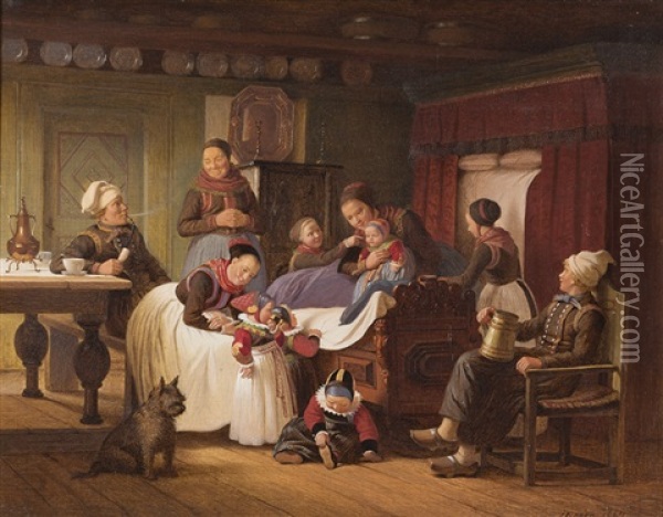 Familienidylle Oil Painting - Johann Julius Exner