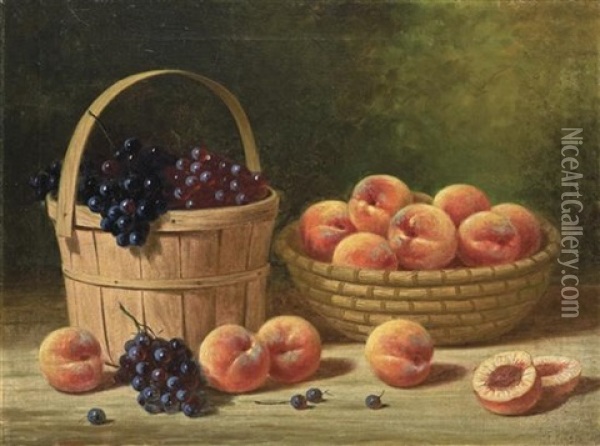 Basket Of Grapes And Peaches Oil Painting - Albert Francis King