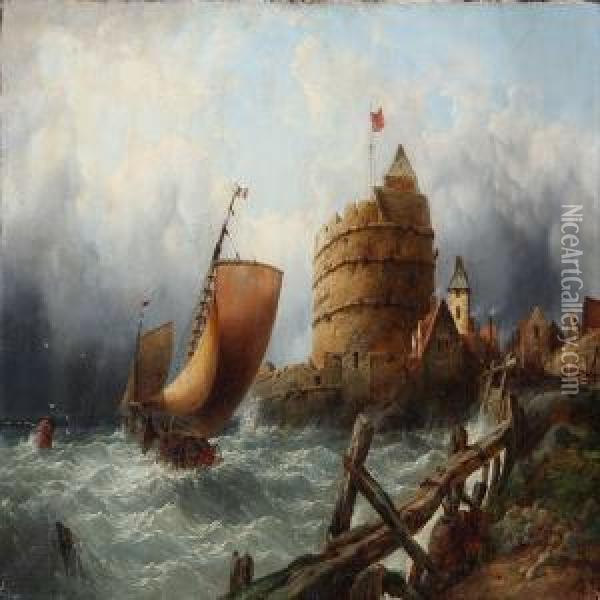 View Of Ambleteuse At Boulogne-sur-mer Oil Painting - John James Wilson