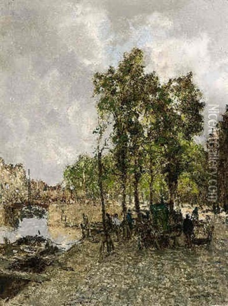 Along The Canal Oil Painting - Johan Hendrik van Mastenbroek
