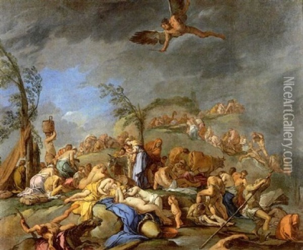 Le Deluge De Deucalion (ovide, Metamorphoses, L.i) Oil Painting - Giulio Carpioni