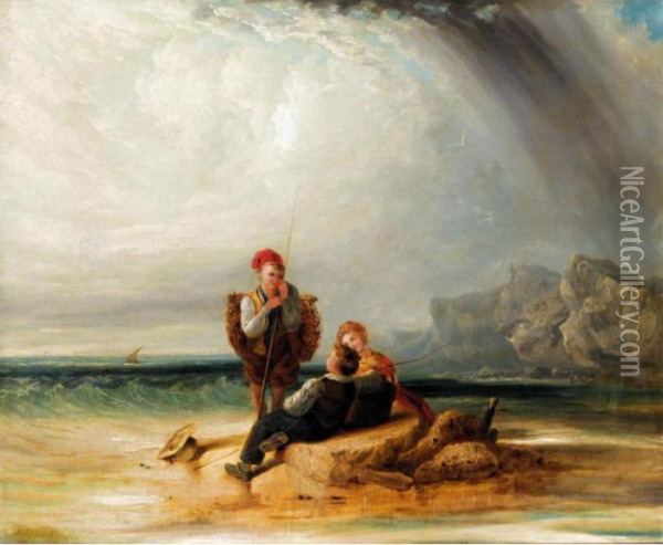 A Beach Scene With Children Oil Painting - William Aikman