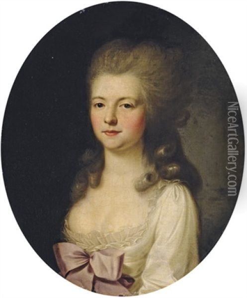 Portrait De Femme En Buste Portant Une Robe Blanche Oil Painting - Per Krafft the Elder