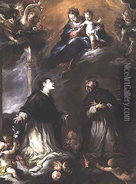 Madonna and Child appearing to two Dominican Saints Oil Painting - Valerio Castello