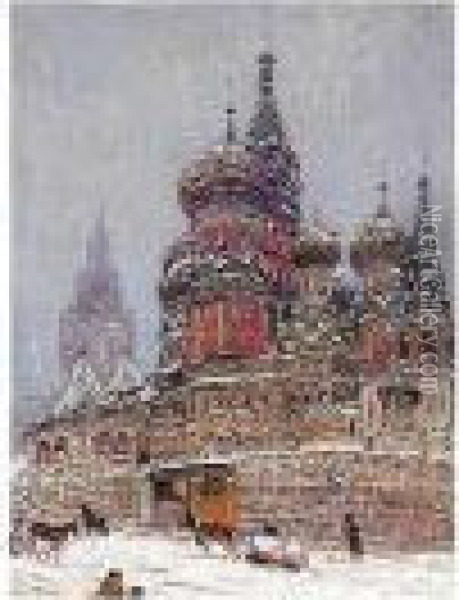 Saint Basil's Cathedral, Red Square Oil Painting - Isaak Israilevich Brodsky