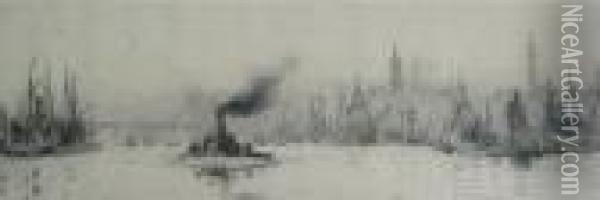 Westminster From Lambeth Oil Painting - William Lionel Wyllie